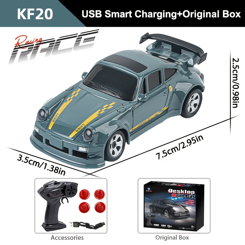 (kf20 Verde)1/64 De Alta Velocidad Drift Rc Coche, 2.4g Quad Drive Rc, Regalo De Juguete