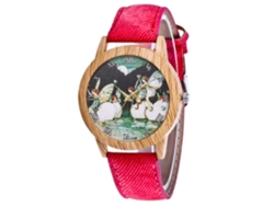 Reloj De Pulsera Unisex De Cuarzo Con Diseño Sencillo Y Moderno, Estilo Vaquero Informal - Rojo