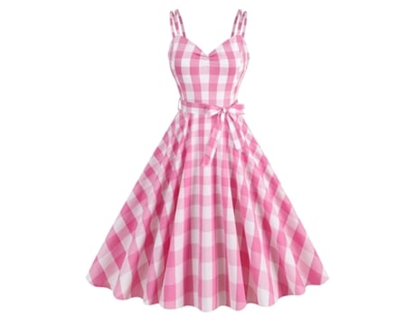 Ropa de Navidad Vintage Barbie Pink Plaid vestido de mujer L