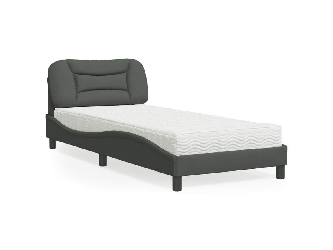 Cama Con Colchón Tela Gris Oscuro 90x200 Cm