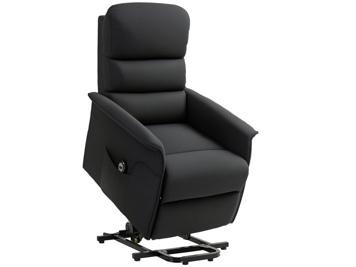 Sillón Relax Reclinable Eléctrico Levanta Personas Con Mando A Distancia Y Bolsillo Lateral Tapizado En Lino Negro