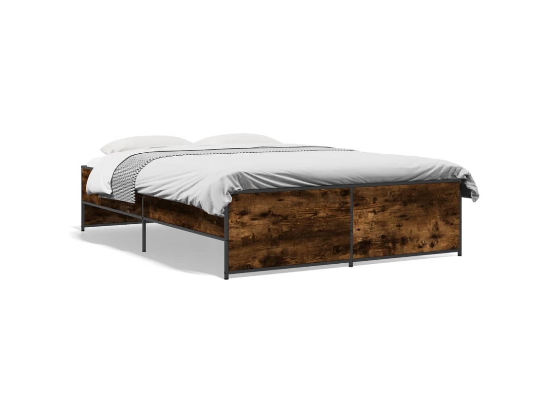Maison Exclusive - Estructura Cama Madera Ingeniería Metal Roble Ahumado 120x200cm