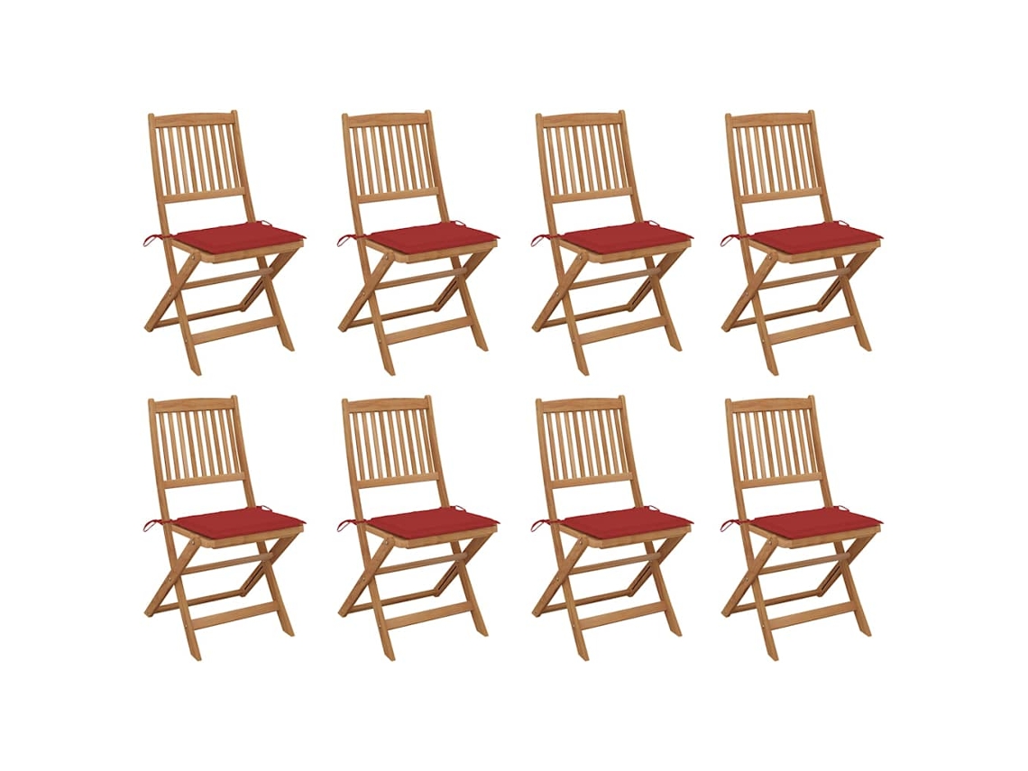 Sillas plegables de exterior de acacia maciza de 8 piezas con cojines DKD Home Decor