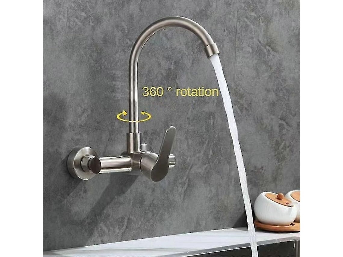 2026-grifo De Pared Con Aspersor Negro Acero Inoxidable Cocina Lavandería Grifo Mixer Desplazable Comercial Plata