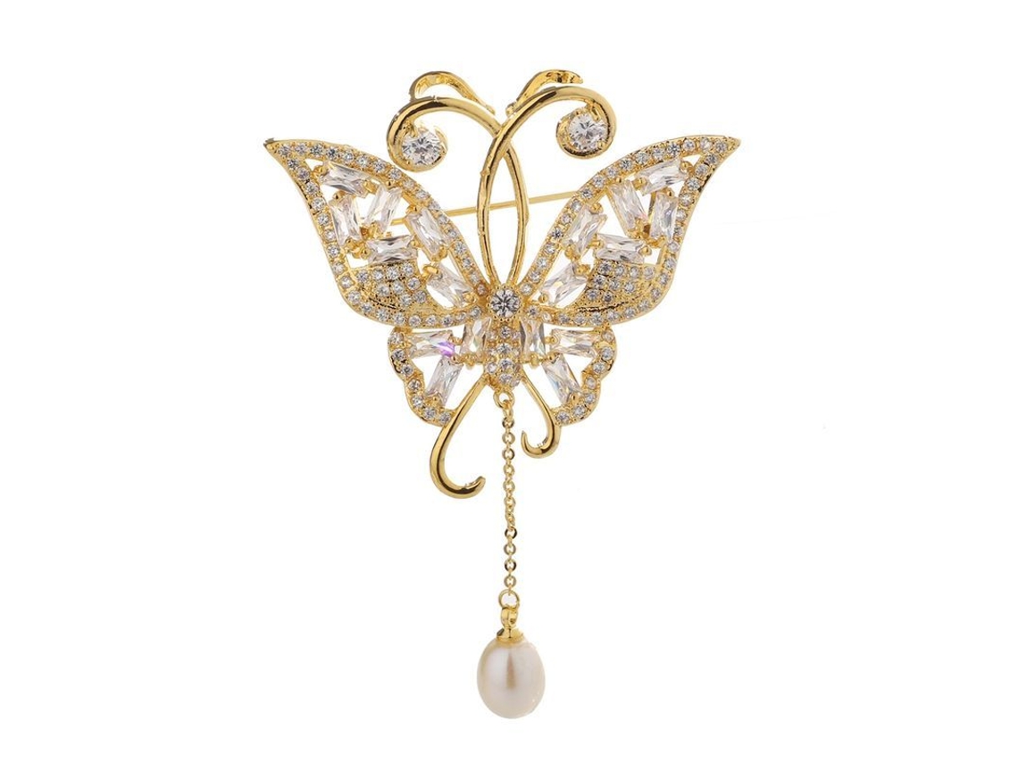 Broche De Mariposa Con Perla Y Diamantes De Imitación En Oro De 18 Quilates, Bonitos Broches De Animales Para Novias, Regalo Para Mujeres Y Niñas.