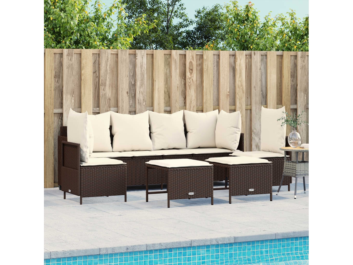 Conjunto de sofás de jardín con cojines de mimbre marrón, Dkd Home Decor