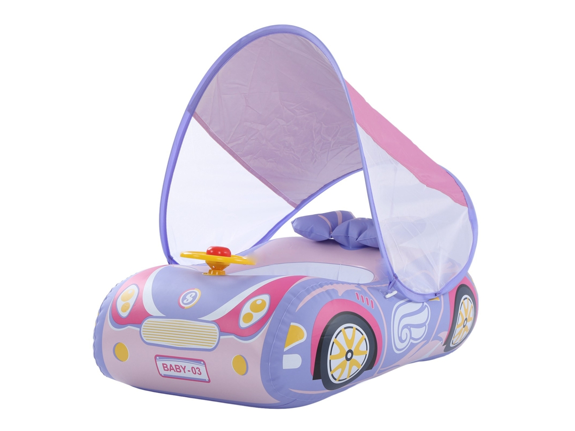 Flotador rosa para bebé con forma de coche, con sombrilla y bocina, para piscina.