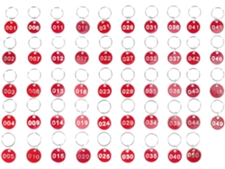 Llaveros Numerados, Rojos, Paquete De 50 Unidades, De Aluminio, Para Identificación Y Clasificación.