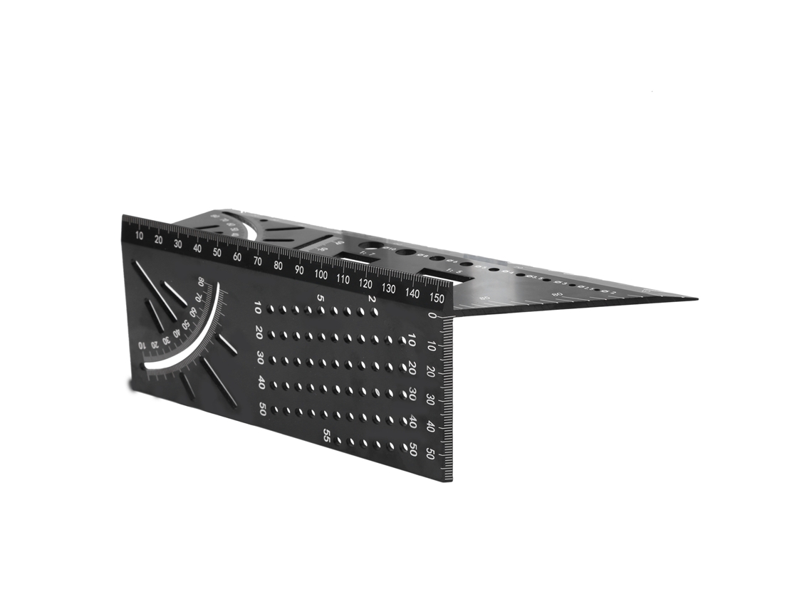 Regla angular multifuncional de aleación de aluminio de 45° y 90°. Sin marca.
