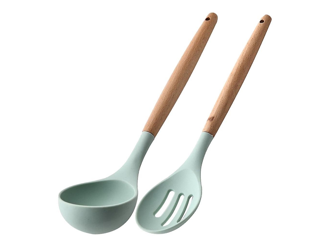 Juego de 2 utensilios de cocina de silicona con mangos de madera, incluye una cuchara sopera. Nostalgia88