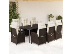 Juego de comedor de jardín de 9 piezas con cojines de mimbre marrón DKD Home Decor