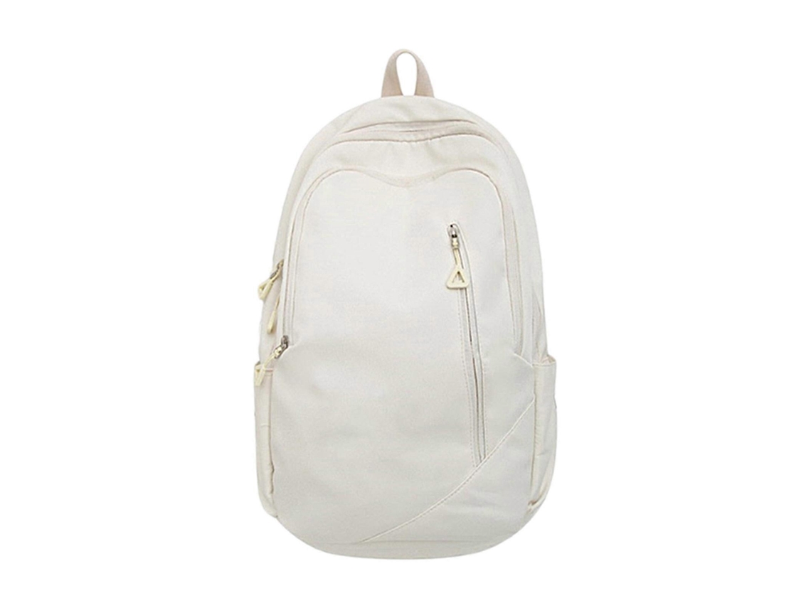 Mochila escolar de nailon para estudiantes, ideal para portátiles, libros, viajes y uso diario. Color: Blanco.