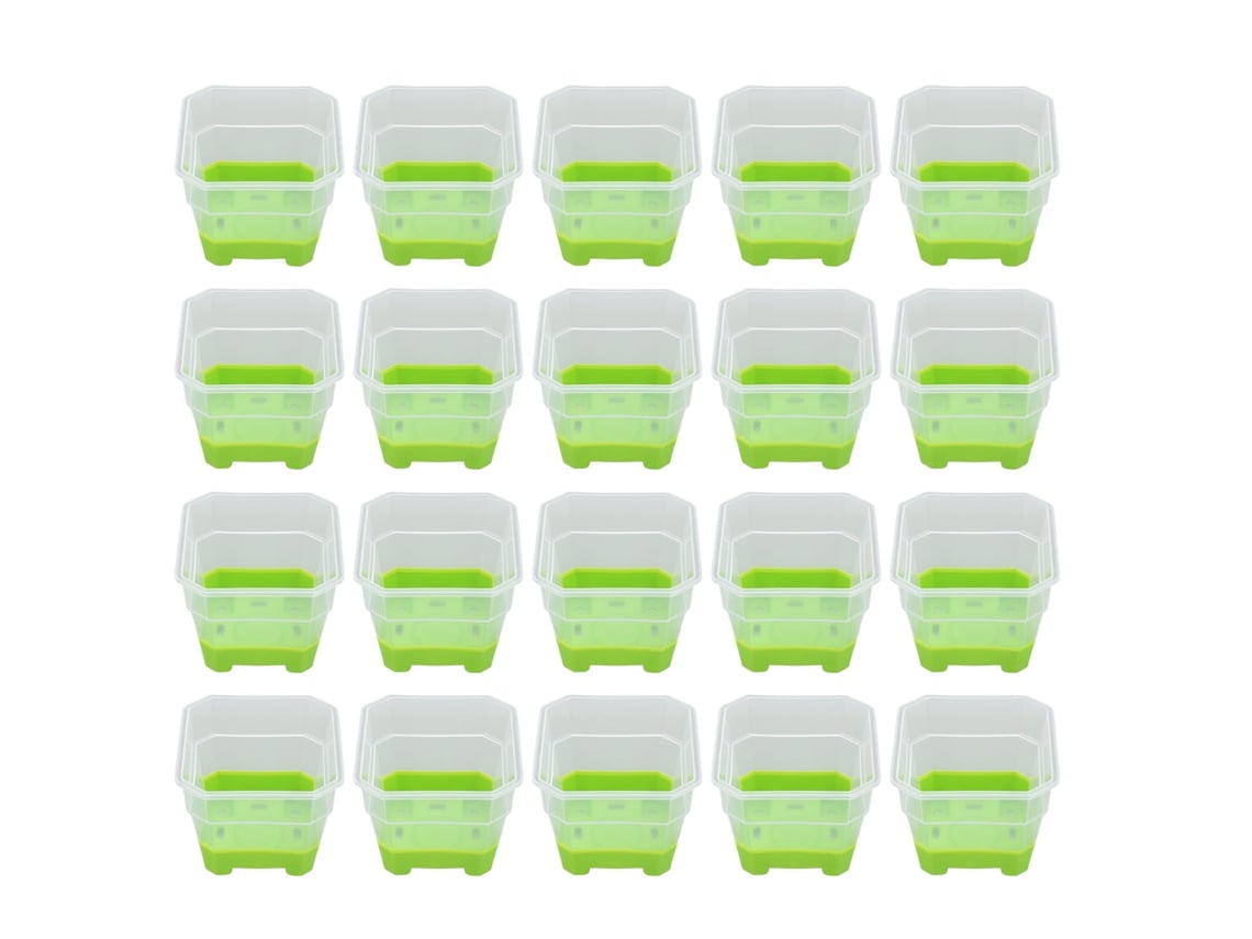 20 macetas de vivero reutilizables, de silicona, cuadradas, de plástico, transparentes y verdes.