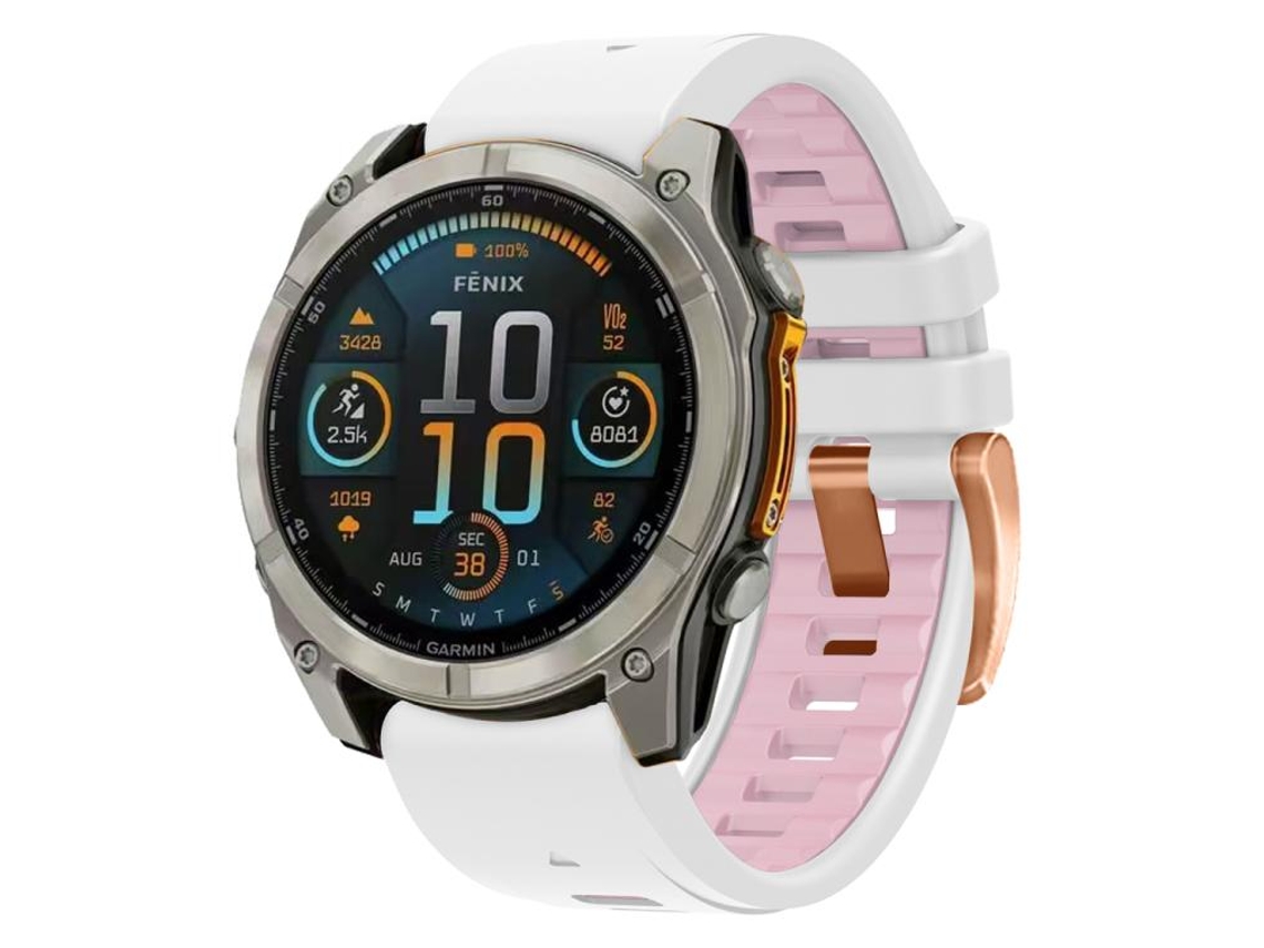 Bracelete Para Garmin Fenix 8 Amoled (43mm) - Silicone - Fivela De Aço Rosé - Liberação Rápida Branco Rosa