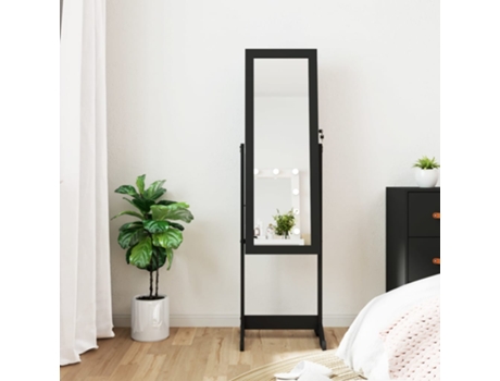 MAISON EXCLUSIVE Espejo de pie con joyero y luces LED negro