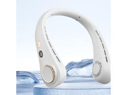 Ventilador de cuello portátil (blanco) - 5 velocidades ajustables / Silencioso / Diseño sin aspas - Batería de 1800 mAh