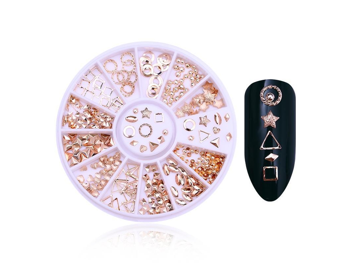 Accesorios para uñas decoradas con pedrería, cristales y apliques de pedrería.
