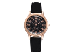 Reloj De Pulsera Digital Clásico Para Mujer Con Correa De Piel Sintética, Esfera Redonda Y Movimiento De Cuarzo Negro.