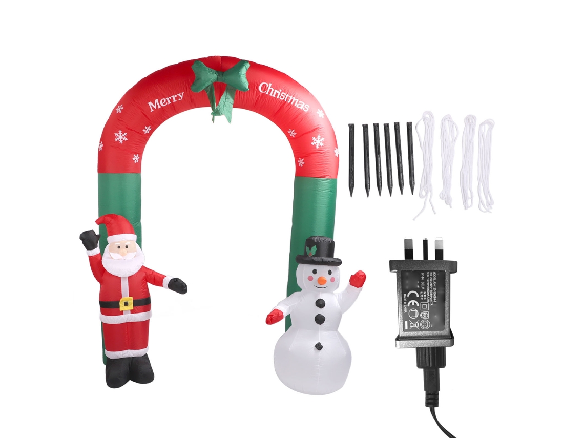 Arco navideño con Papá Noel y muñeco de nieve, enchufe británico de 220 V
