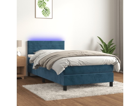 VIDAXL Colchón con somier/LED (Azul - Terciopelo - 90 x 200 cm)