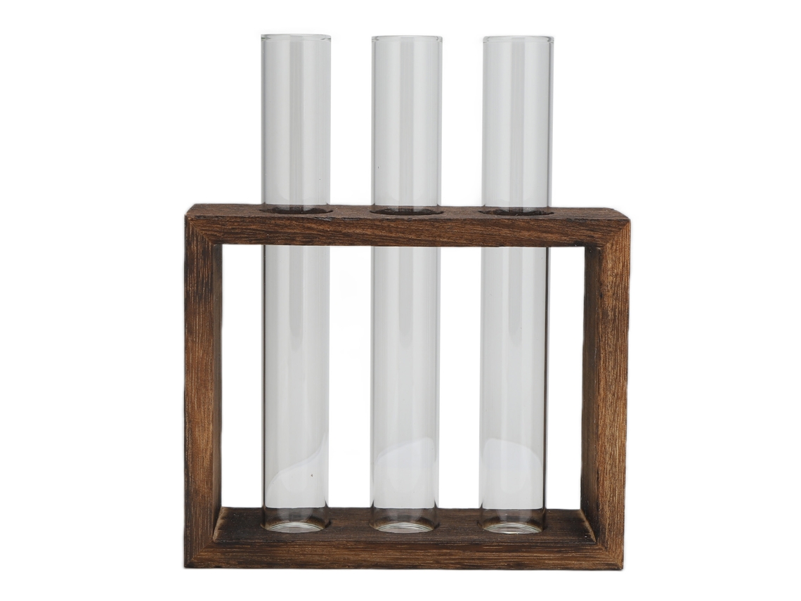 Jarrón Tubular De Vidrio, De Sobremesa, De Vidrio Borosilicato, Alto, Con Soporte De Madera De Pino, Estilo Retro, 3 Tubos Para Plantas Hidropónicas, Decorativo.