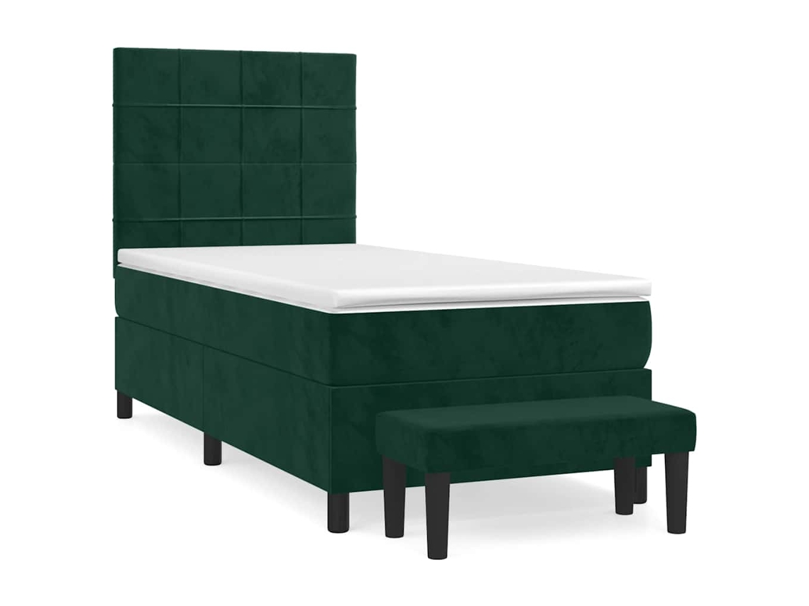 Maison Exclusive - Cama Box Spring Con Colchón Terciopelo Verde Oscuro 100x200 Cm