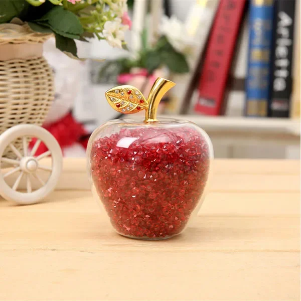 Adorno De Manzana De Cristal Rojo, 8 Cm, Con Incrustaciones De Diamantes, Hecho A Mano.
