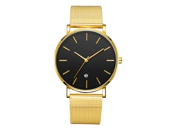Reloj De Pulsera Analógica De Cuarzo Con Dial Redondo De Moda (cinta Oro, Caja Oro, Espejo Negro, Agujas Doradas)