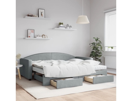 VIDAXL Sofá cama nido con cajones tela gris claro 90x200 cm