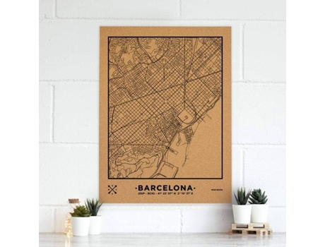 Mapa de Corcho MISSWOOD Woody Map Natural Barcelona