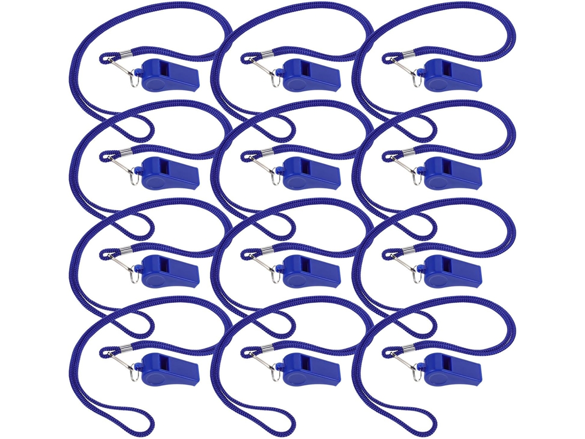 Juego de 36 silbatos de supervivencia de plástico azul para deportes.