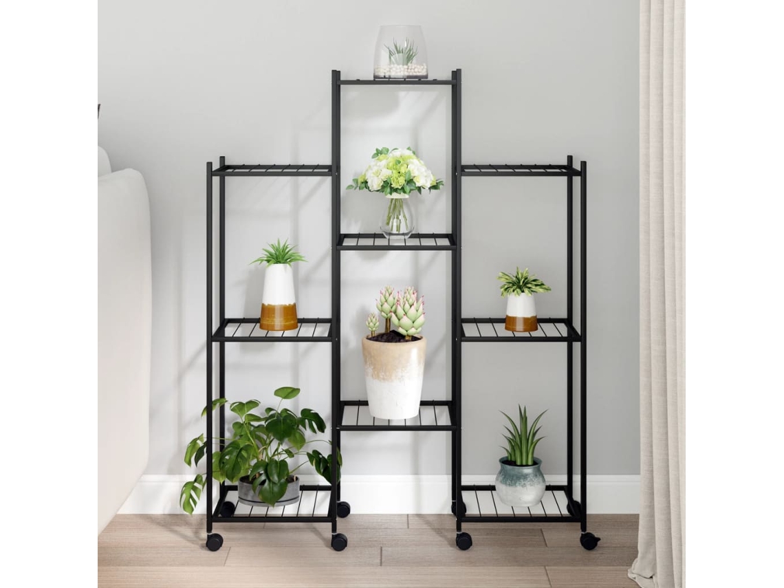 Soporte de Macetas con Ruedas 83X25X103,5 cm Hierro Negro