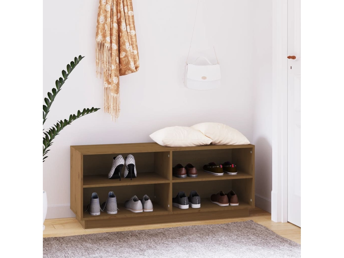 Zapatero Organizador en Madera de Pino Maciza Marrón Miel 110X34X45 Cm