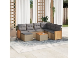 Conjunto de sofá de jardín con cojines, mimbre beige PE Dkd Home Decor