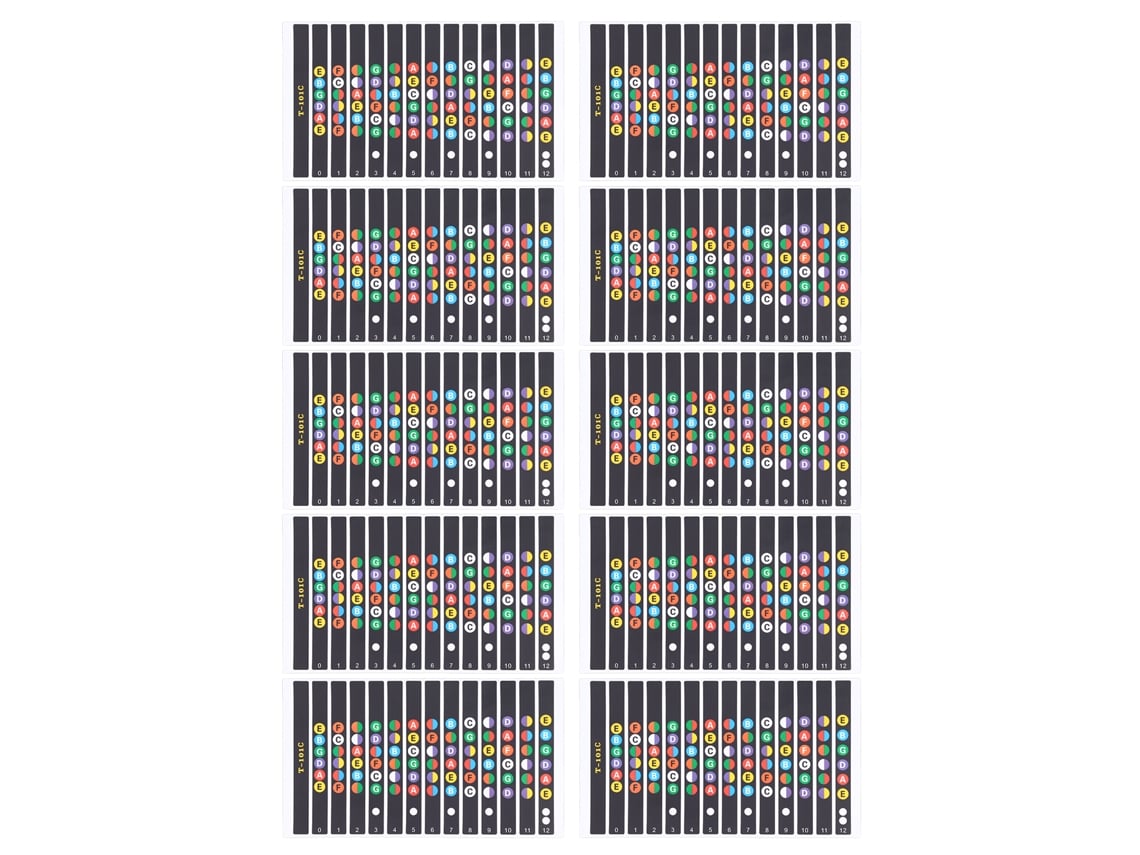 Rebe-10 Folhas De Adesivos Para Trastes De Guitarra Com Notas Codificadas Na Escala Para Iniciantes Aprendizes Praticar T-101c