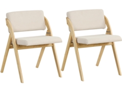 Juego de 2 Sillas de Comedor, Silla Plegable con Patas de Madera de Caucho, Asiento y Respaldo Acolchados, Natural y Beige COSTWAY