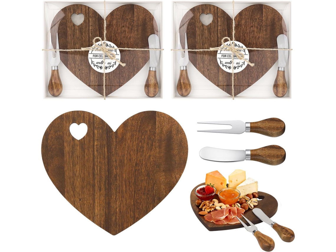 Juego de regalo de tabla de quesos con cuchillo y tenedor, ideal para baby shower, boda, inauguración de casa y San Valentín (2 piezas) Specment