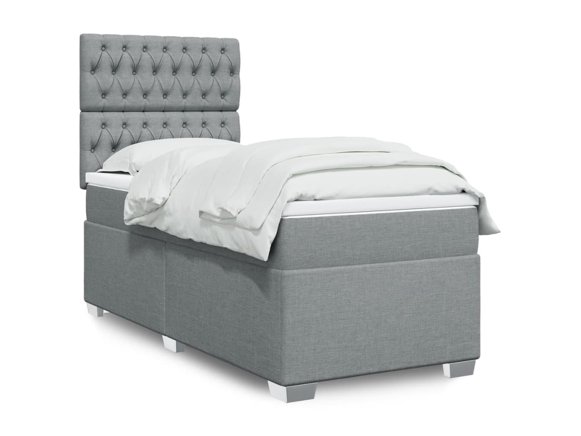 Cama Box Spring Con Colchón Tela Gris Claro 100x200 Cm