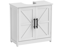 Mueble bajo lavabo, mueble de baño con 2 puertas magnéticas, estilo farmhouse, y estantes, 60 x 30 x 60 cm, color blanco.