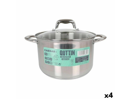 Olla con Tapa de Cristal QUTTIN Caesar Acero ø 24 x 15,5 cm (4 Unidades)
