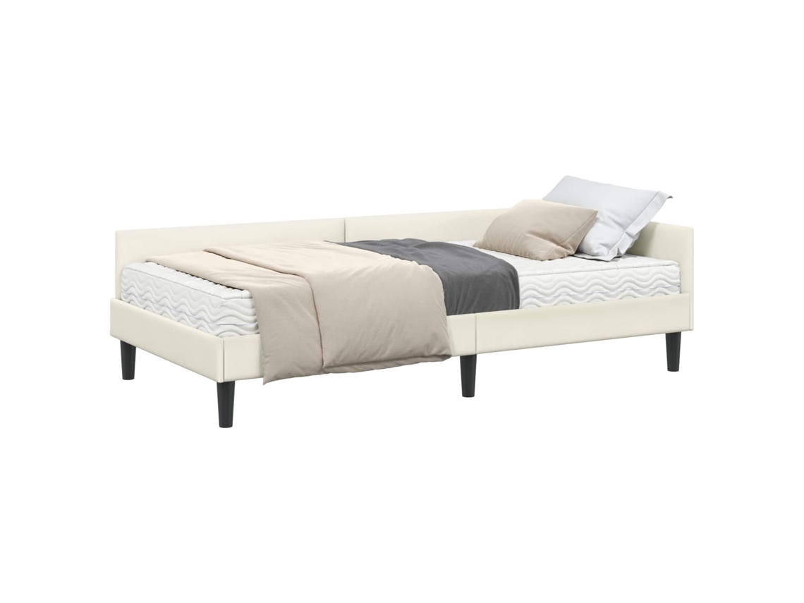 Syfax™ Estructura De Cama Esquina Con Colchón 2 Pcs Crema Terciopelo