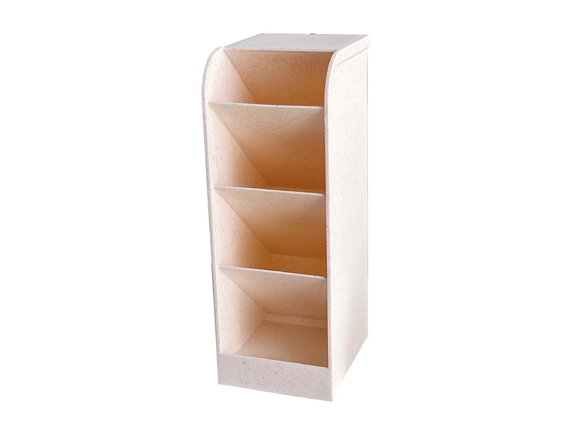 Portalápices inclinado beige de estilo coreano con cuatro compartimentos, contenedor para bolígrafos, pinceles de maquillaje y lápiz labial.
