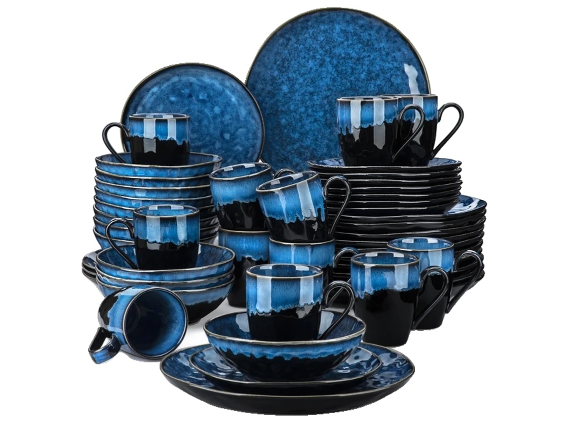 Juego de vajilla, diseño azul estrellado, esmalte resistente al horno, 48 piezas OEM