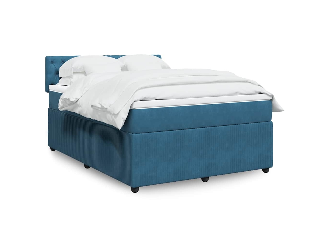 Cama Box Spring Con Colchón Terciopelo Azul 140x200 Cm