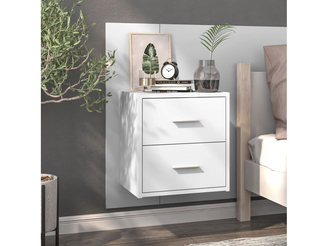 Mesa de Cabeceira LOVELY HOME Mesinha Montagem na Parede Branco Brilhante