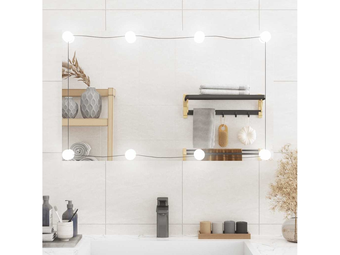 Espejo De Pared Rectangular Con Luces Led Vidrio 50x80 Cm
