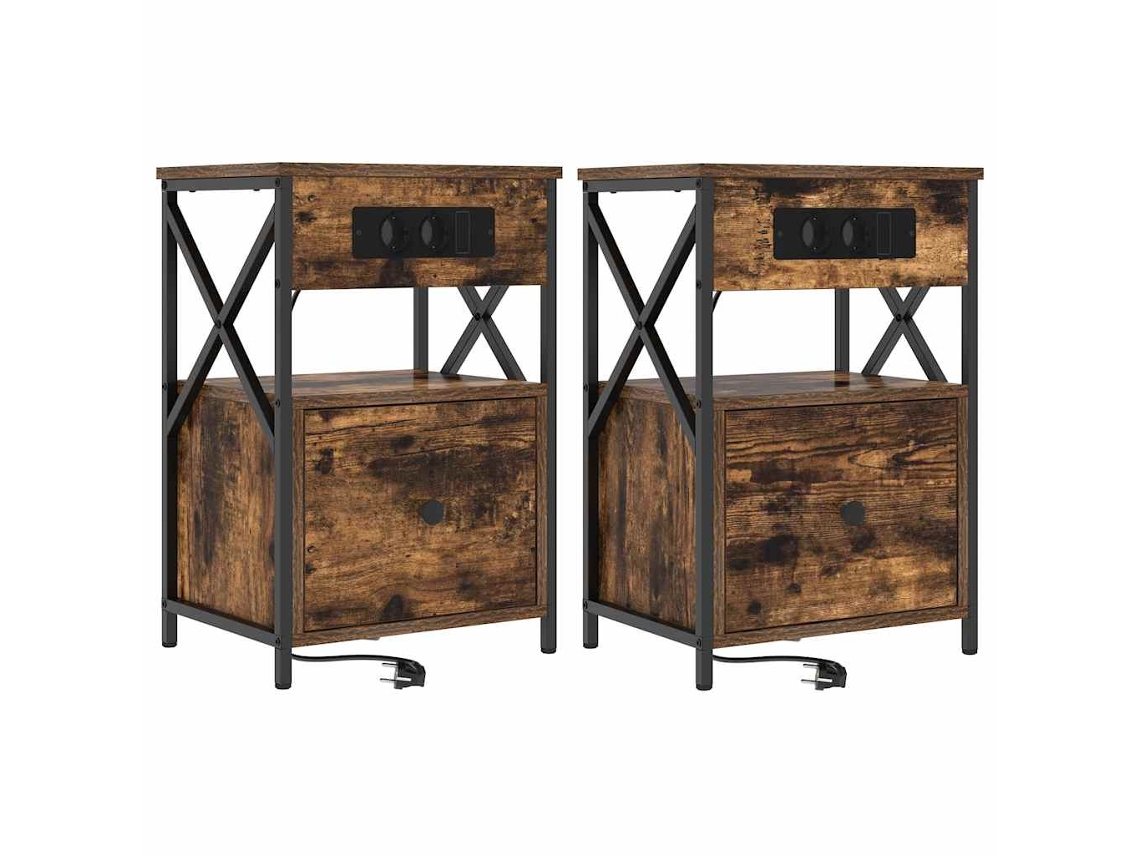 Maison Exclusive - Armario De Noche Con Cajón 2 Pcs Roble Ahumado 40 X 31 X 60 Cm