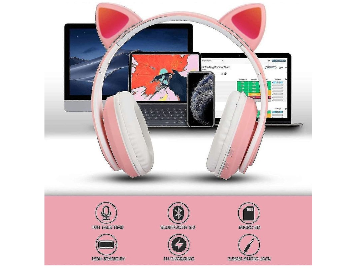 2026-auriculares Inalámbricos Bluetooth Con Orejas De Gato Led Rosa Plegables Estéreo Para Niñas Cancelación De Ruido