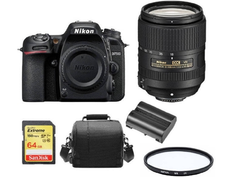 Kit Cámara Réflex NIKON D7500 + AF-S 18-300MM F3.5-6.3G ED VR DX + Tarjeta SD de 64GB + Funda para cámara + Bateria EN-EL15A + Filtro HOYA UX UV 67...