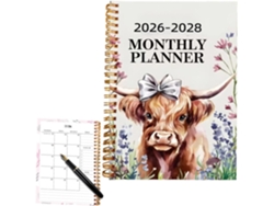 Cuaderno de planificación, páginas mensuales 2026-2028, planificador diario, bonita ilustración de ganado, duradero